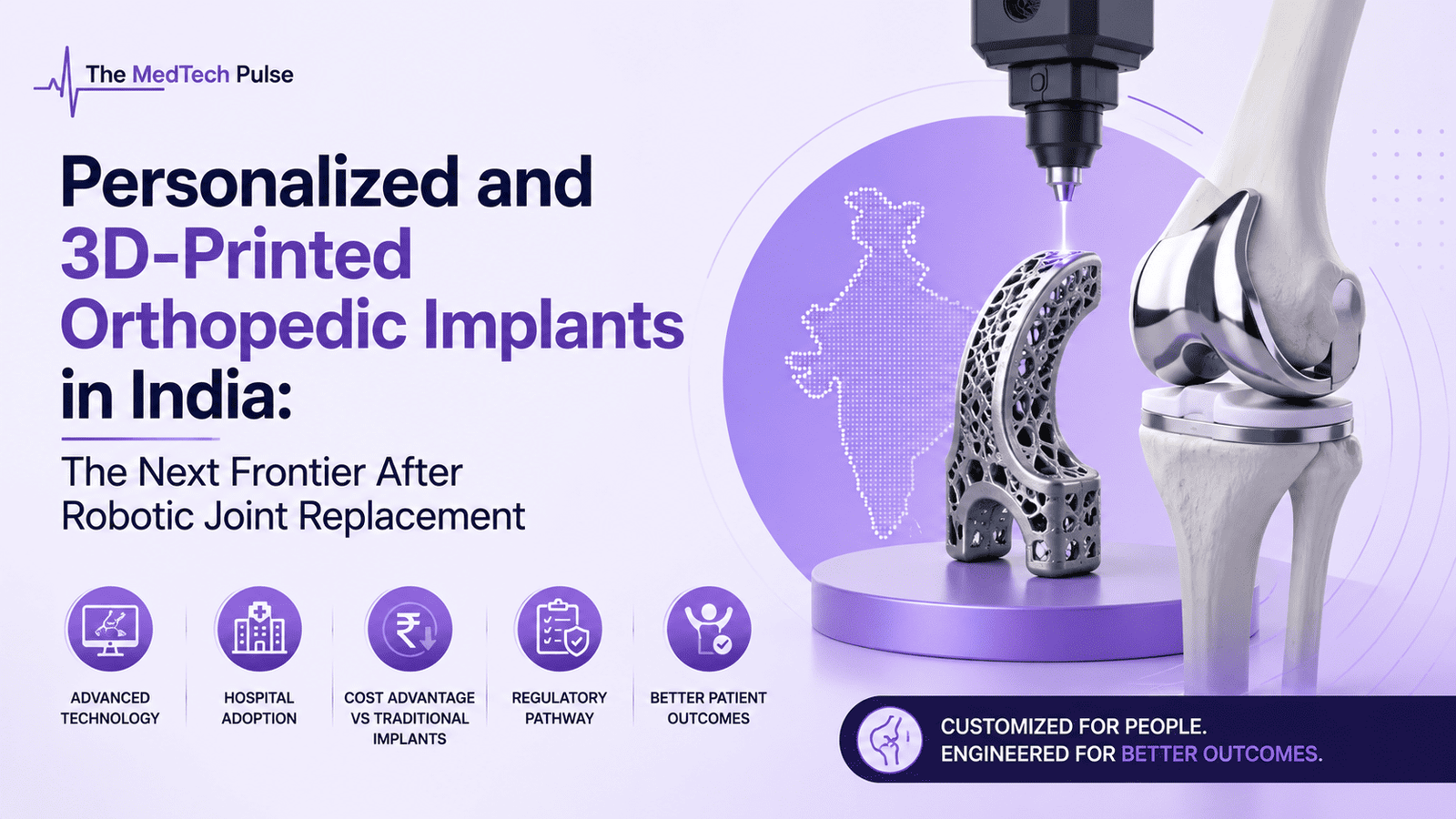 Personalized and 3D-printed orthopedic implants in India, featuring a customized 3D-printed implant, knee replacement implant, and advanced medical manufacturing technology.
